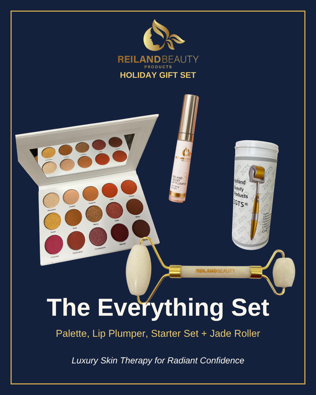 The Everything Set holiday gift set: Velvet Bloom palette, Velvet Lip Plumper, Microneedling Starter Set and White Jade Facial Roller