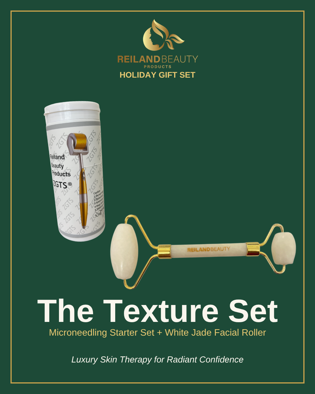 The Texture Set holiday gift set: Reiland Microneedling Starter Set and White Jade Facial Roller