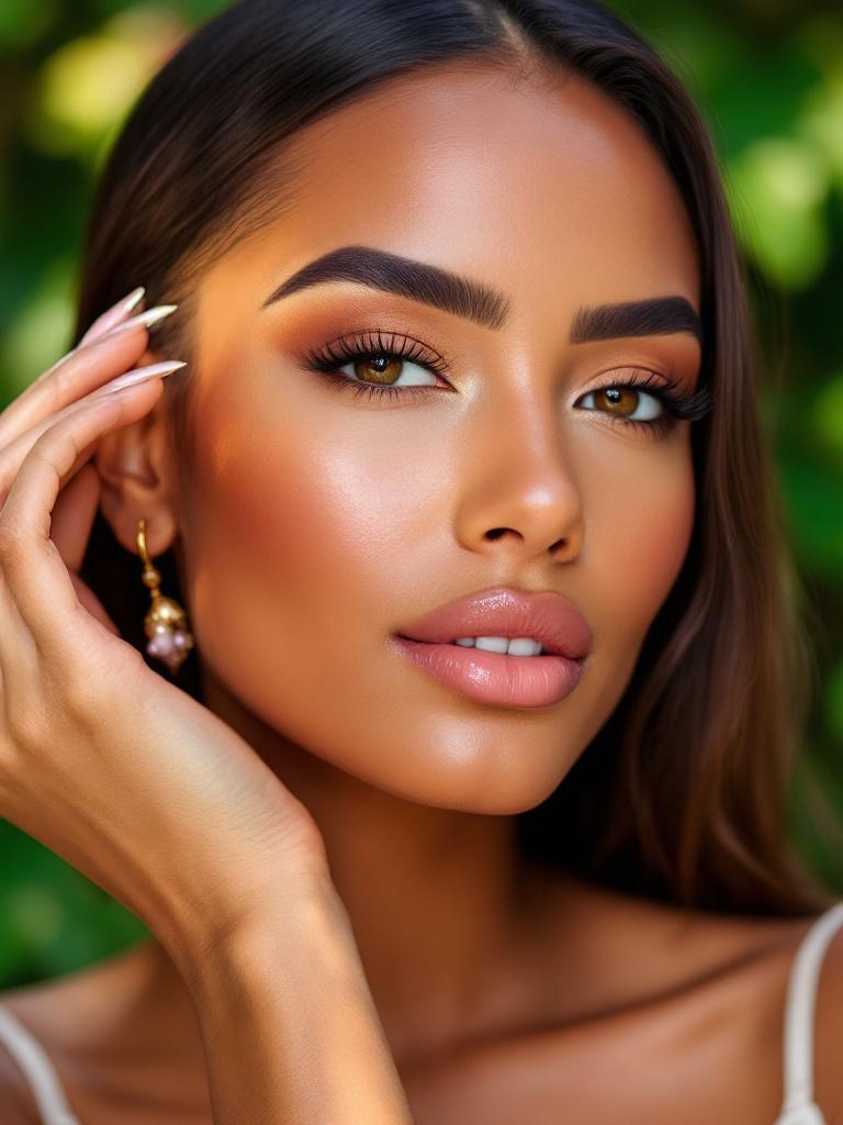 A close-up of a woman with flawless, naturally full eyebrows achieved using Reiland Precision Brow Enhancer. Her brows are bold, defined, and smudge-proof, showcasing the results of high-pigment eyebrow powder. Perfect for natural eyebrow makeup and easy eyebrow shaping.