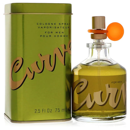 2.5 oz Curve for Men cologne spray with signature green metal tin and bold citrus-wood scent