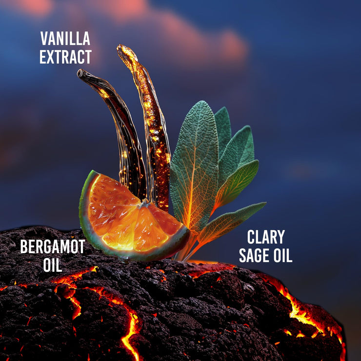 Dramatic image of Drakkar Noir Intense cologne bottle surrounded by flames, symbolizing boldness and power.