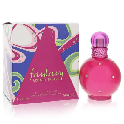 A 1.7 oz pink round perfume bottle with crystal accents and matching gift box featuring vibrant swirl design. A sweet and seductive floral fragrance for women.