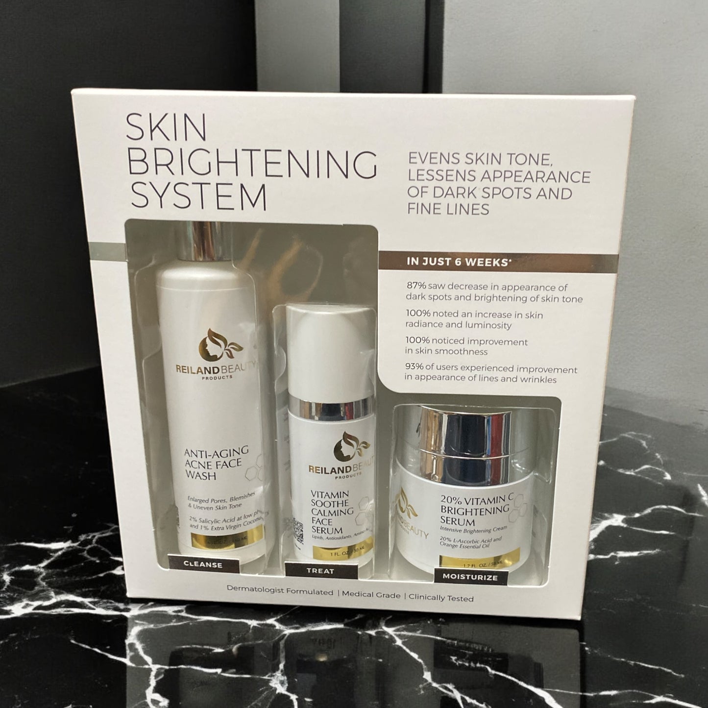 Reiland Advanced Skin Brightening System - Evens Skin Tone, Lessens appearance of Dark Spots and Fine lines