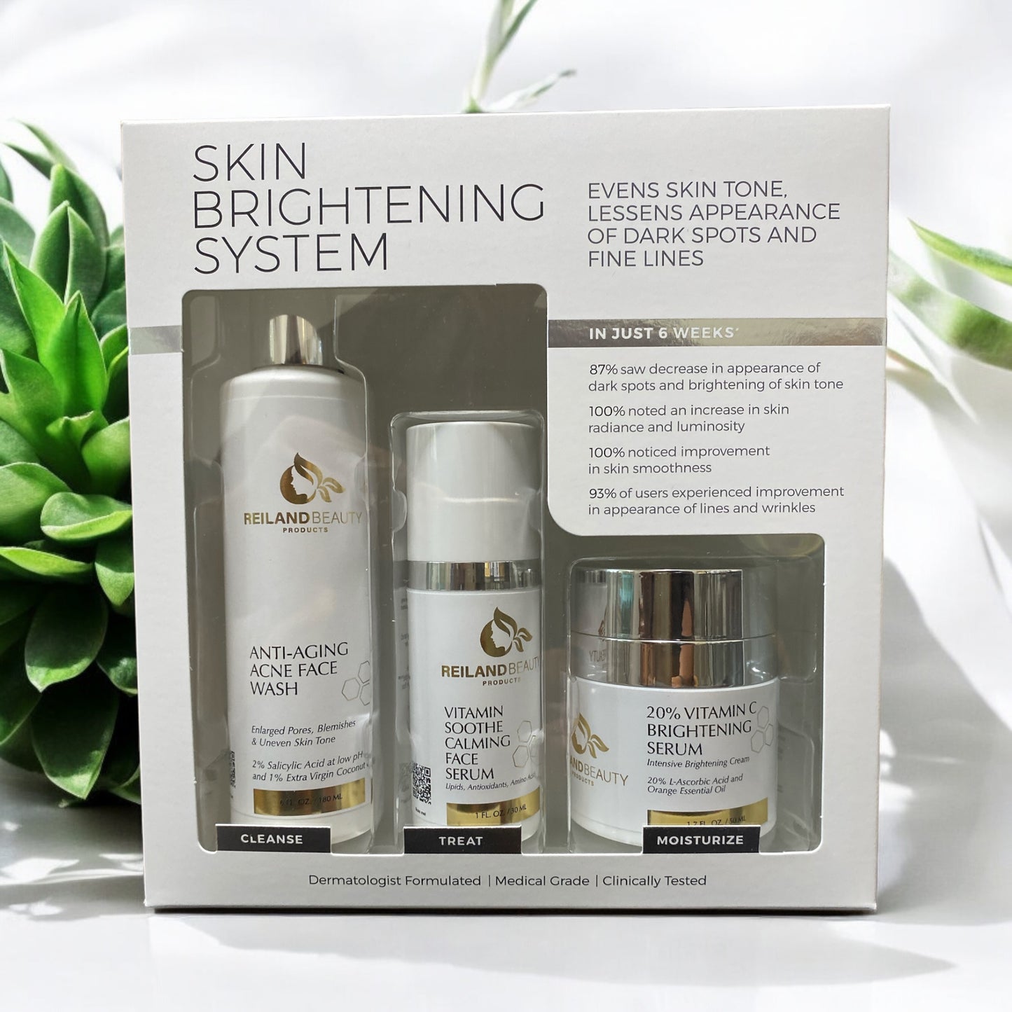 Reiland Advanced Skin Brightening System - Evens Skin Tone, Lessens appearance of Dark Spots and Fine lines