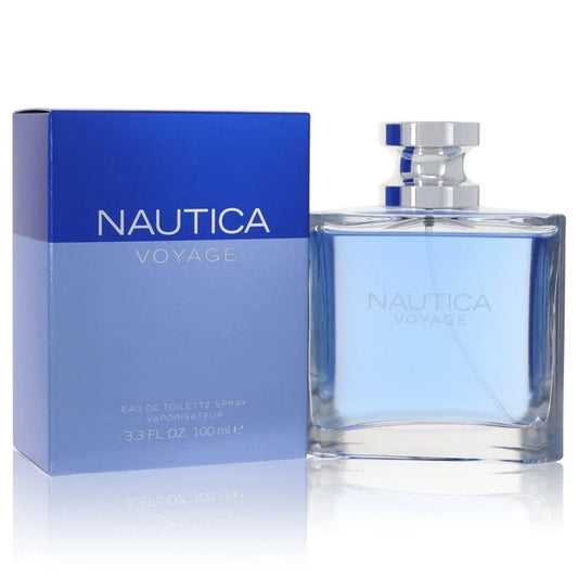 A sleek, ocean-blue bottle of Nautica Voyage Cologne for Men, 3.4 fl. oz – a fresh aquatic fragrance ideal for everyday wear.