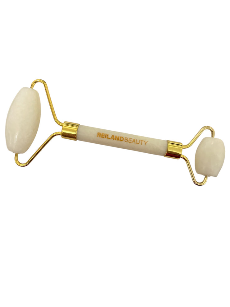 White Jade Facial Roller & Gua Sha Tool – Real Xiuyan Jade | Anti-Aging, Puffiness, Lymphatic Drainage | Reiland Beauty Products