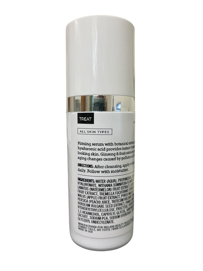 Close-up of Reiland Hydralift Firming Serum label showing ingredients and usage directions for firming, hydrating skincare treatment.