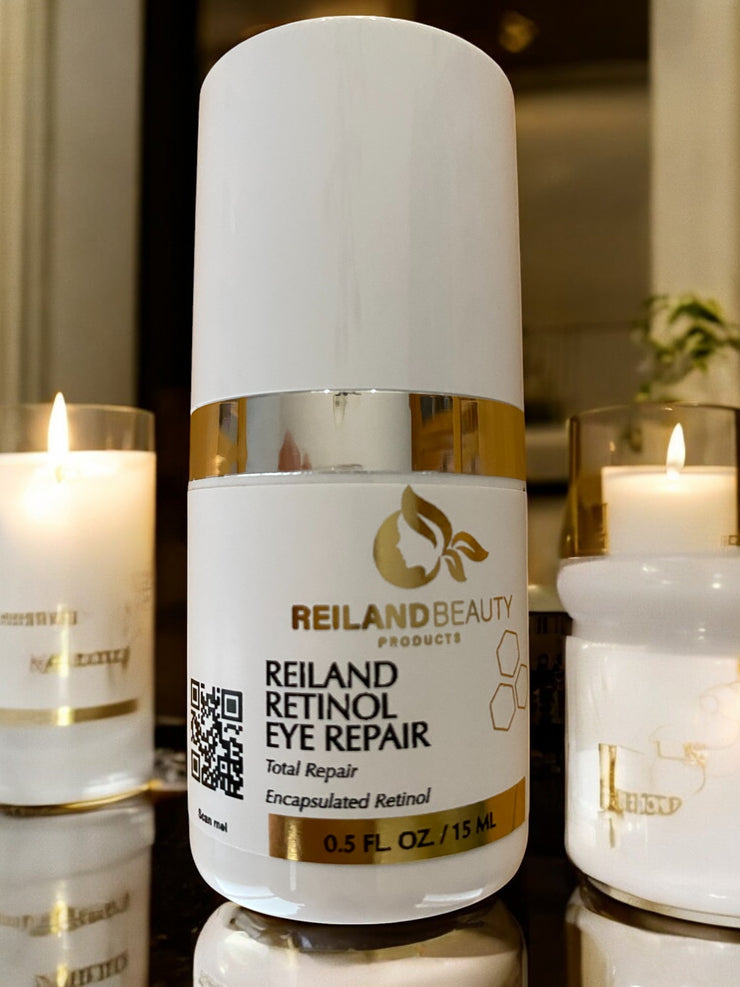 Before and after result of Reiland Retinol Eye Cream on under-eye bags and fine lines